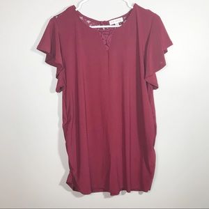 Faith and Joy burgundy red maternity lace top